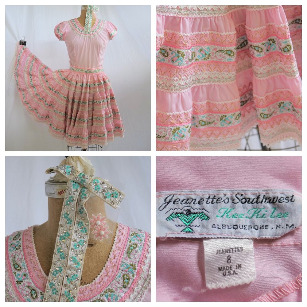 vtg 50s JEANETTES SOUTHWEST Pink Full Pleated Skirt & Top Set Swing Rockabilly 8 - Picture 1 of 15